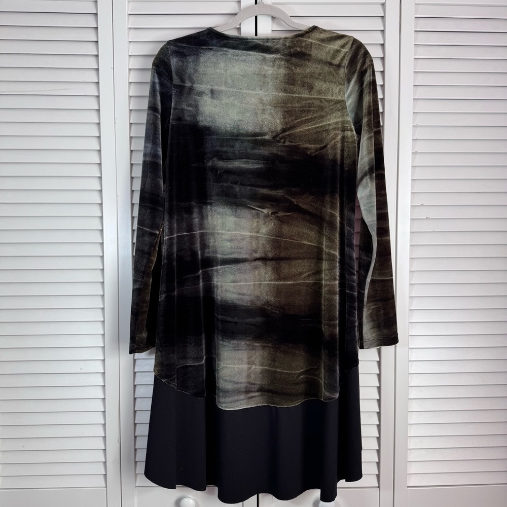 Alembika Tie Dye Velvet Hi-Lo Tunic Dress Brown Green Boho Size 3 M/L - Picture 6 of 9